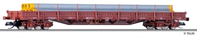 4 axle Flat car loaded with pipes<br /><a href='images/pictures/Tillig/15586.jpg' target='_blank'>Full size image</a>
